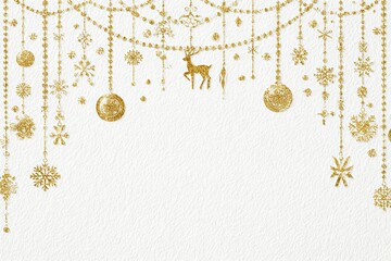 Golden Christmas reindeer and ornaments arranged in a festive vertical layout