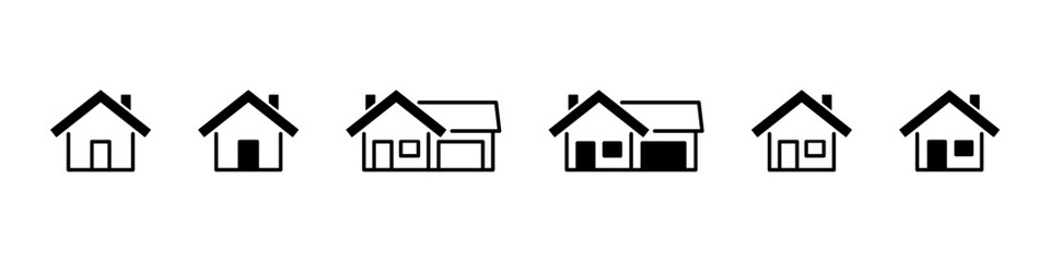 House icon. Home sign vector set. Real estate isolated sign. Home construction black icon. House line design set. Home building vector icons. Real estate silhouette vector set.