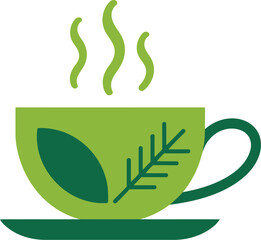 Obraz premium Green herbal tea cup with leaf vector illustration healthy beverage art