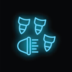 Glowing blue neon icon of a missile defense system intercepting multiple incoming warheads