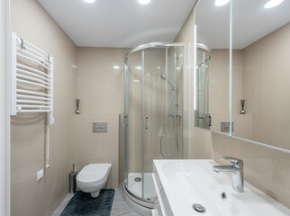 Modern Home and Clean Bathroom with Shower and Toilet in Contemporary Design