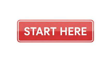 A red start here button with white text on a black background indicating a starting point or instruction
