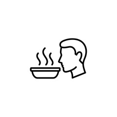 Man inhaling steam from bowl in simple line art style  