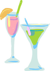 Textured Doodle Two Martini and Pink Cocktail Drinks