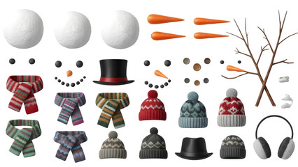 set of winter hats isolated on transparent background 