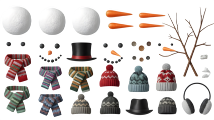 set of winter hats isolated on transparent background