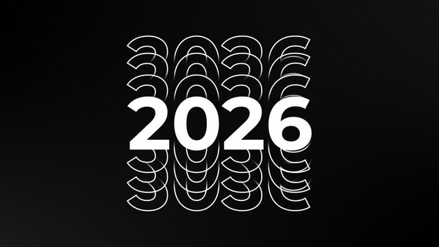 2026 text word typography lettering inscription animation, animated 2026 stacked text reveal happy new year layered text kinetic typography video, 2026 dynamic text green screen white type on black bg