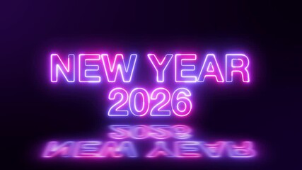 happy new year 2026 word text lettering neon sign in night for new year 2026 party banner intro 3d video, 3d New year celebration background glow colorful neon laser effect animation saber motion - Powered by Adobe