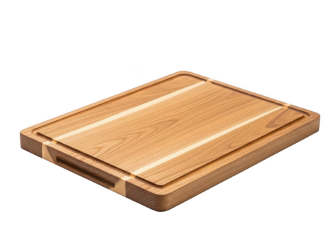 Wooden cutting board with juice groove isolated on transparent background