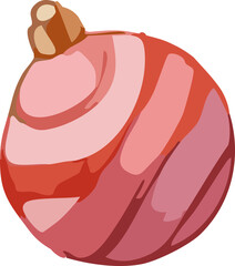 A pink and red striped Christmas ornament with soft rounded shapes and subtle highlights creates a warm, festive decorative accent.