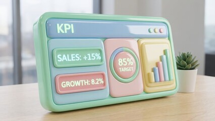 Pastel digital business dashboard displaying key performance indicators and growth metrics