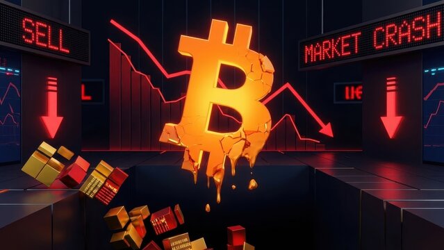 Visualizing Cryptocurrency Market Crash with Bitcoin Symbol and Downward Charts