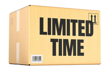 Limited time, cardboard shipping box. 3D rendering
