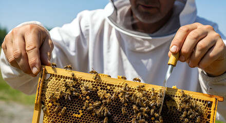 a man beekeeper in the garden
