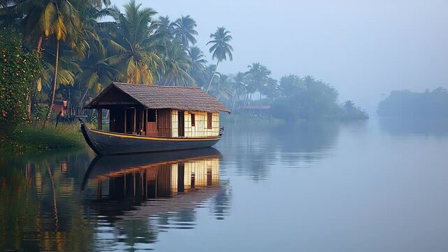 authentic kerala house boat on calm lake video