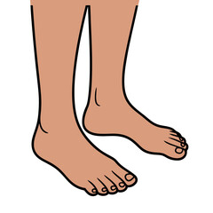 Barefoot illustration of two cartoon feet standing on white background  