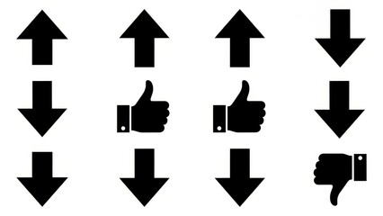 Set of Up and Down Arrows and Thumbs Up and Down Icons.