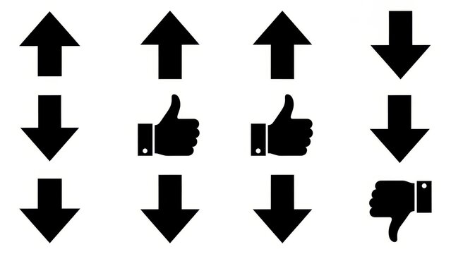 Set of Up and Down Arrows and Thumbs Up and Down Icons.