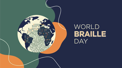 Celebrate World Braille Day with this modern graphic featuring the earth with a fingerprint design, ideal for promoting awareness and education about accessibility needs