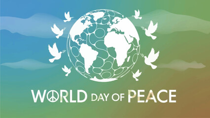 Promote World Day of Peace with a symbolic globe and flying doves, perfect for campaigns advocating global harmony, unity, and international cooperation towards a peaceful future