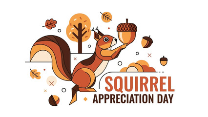 Celebrate Squirrel Appreciation Day with this charming illustration, perfect for autumn-themed designs, educational materials, and social media campaigns, showcasing nature's delights