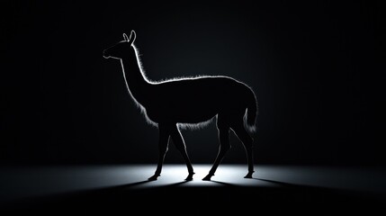 Naklejka premium Llama silhouette art print black and white animal photography wildlife shadow animal portrait dark background