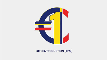 Euro currency symbol illustration marking its 1999 introduction, representing global finance, economic stability, and European financial integration with a modern design for business use
