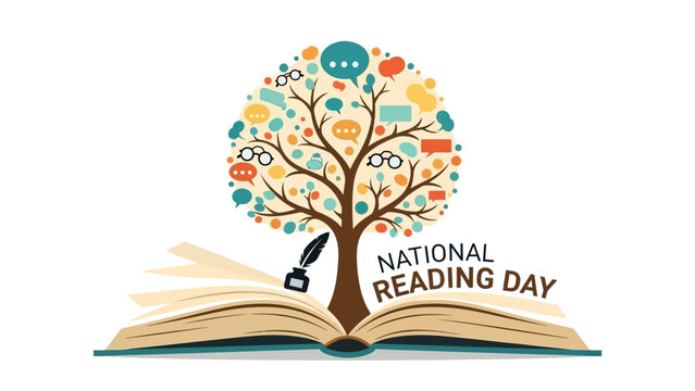 Celebrate National Reading Day with a whimsical tree of knowledge growing from an open book, inspiring imagination, literacy, and a love of learning in colorful style