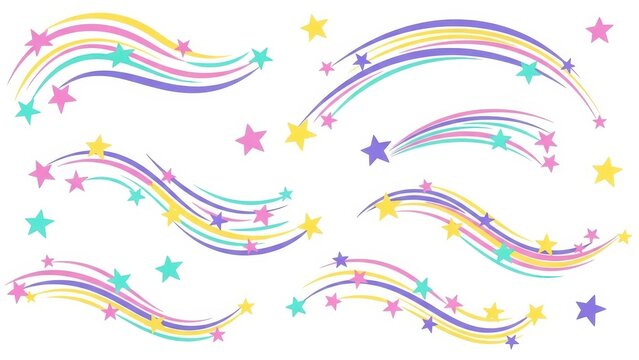 Colorful Swirling Star Trails and Shooting Stars Vector Graphics.