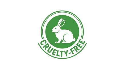Cruelty-free label featuring an illustrated rabbit logo in a circular green badge.