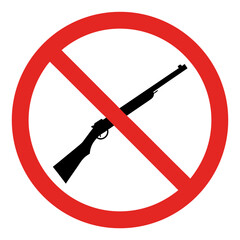 Obraz premium No hunting sign featuring prohibition symbol with crossed-out rifle inside red circular border. Sign emphasizes message against hunting and promotes respect for wildlife protection.