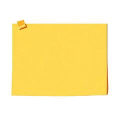 Bright yellow sticky note with a corner slightly bent and a small adhesive tab attached, resting on a transparent background.