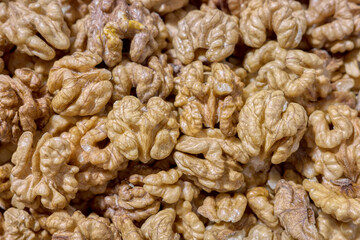 Close up of fresh walnuts, selective focus.
