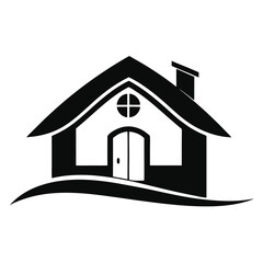 Simple black and white icon shows a house with a chimney silhouette
