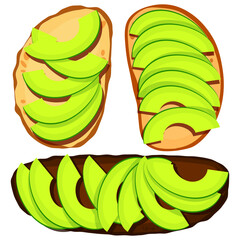 A selection of fresh, delicious toasts with sliced ​​avocado