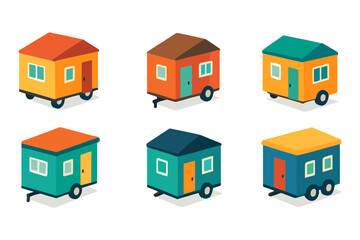 Fototapeta premium Colorful isometric tiny houses collection for modern design projects