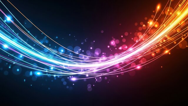 Abstract glowing light trails and bokeh effects on dark background - Powered by Adobe