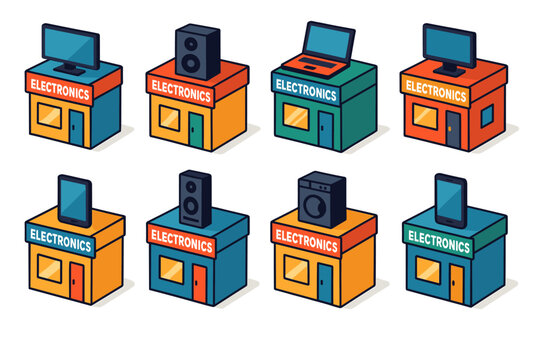 Electronics store icons with various gadgets for technology design and branding