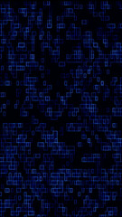 Fototapeta premium Vertical abstract 4K background with luminous pixel blocks in electric blue. High-tech pattern design for futuristic interfaces, cyberpunk themes, data visualizations, and digital innovation scenes.