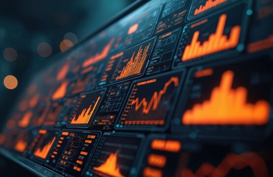 Illustration showcases data analysis visualizations on a digital screen. Visuals include charts graphs and real time dashboards for complex supply chain logistics. Ideal for tech business articles.
