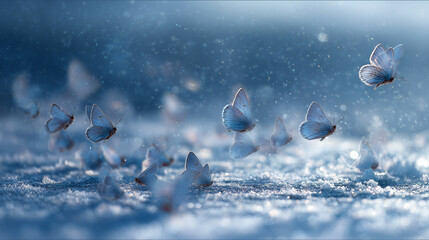 Blizzard forming delicate butterfly shapes fluttering through icy air