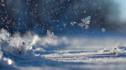 Blizzard forming delicate butterfly shapes fluttering through icy air