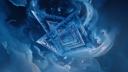 Blizzard creating shifting geometric shapes and mystical symbols in mid-air