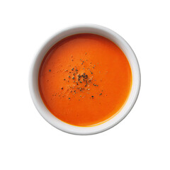 Rich and Creamy Tomato Soup in a White Bowl With Fresh Herbs for Flavor Enhancement on Transparent Background