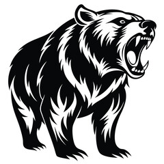 Roaring bear in black silhouette depicts strength and ferocity with visible sharp teeth