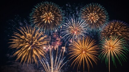 Naklejka premium Festive fireworks in the night sky