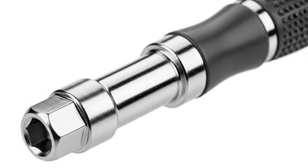 Close-up of a metallic socket wrench tool.