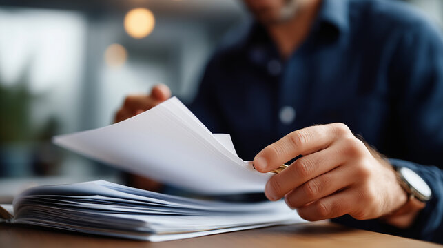 Faceless hands tearing out a page from a notebook and stapling it to a printed report DIY reporting vibe no readable text manual reporting data storytelling paper report