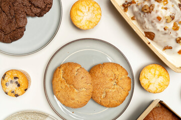 Assortment of fresh baked sweet cookies and muffins