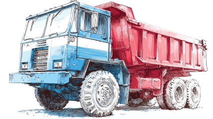 Professional Drawing of Dump Truck with Blue and Red Paint Job